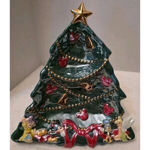 Disney Mickey & Friends Ceramic Christmas Tree Divided Plate *Rare*